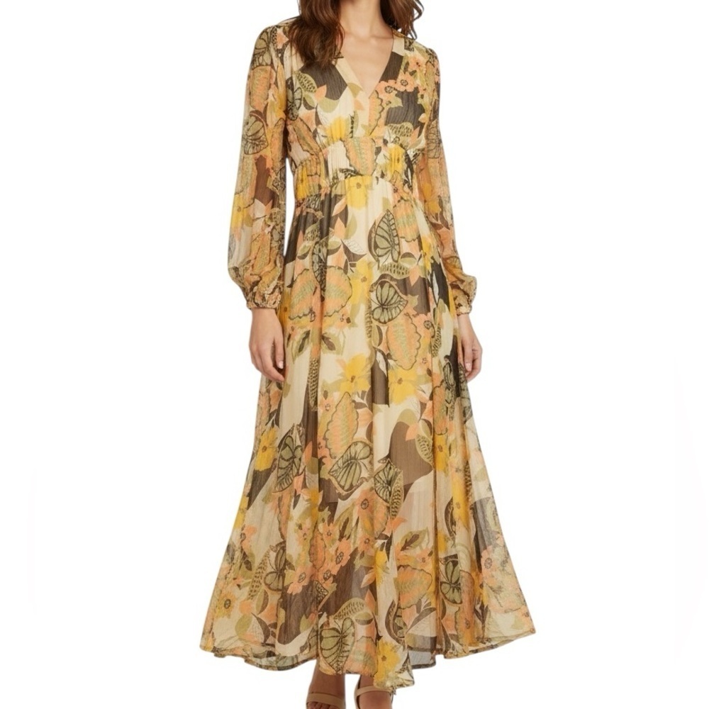 NWT JESSICA SIMPSON Bonita Chiffon V-Neck Flowy Lined Floral Dress Size Medium
